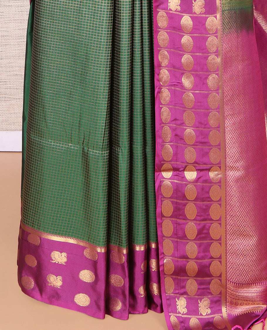 Green Peacock Micro Checks Budget Silk Saree