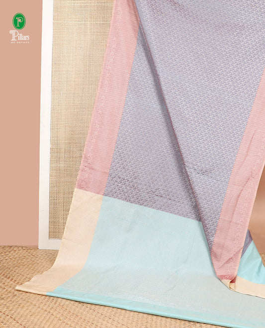 Grey silver zari weaving silk cotton saree with self border & contrast pallu along with plain blouse