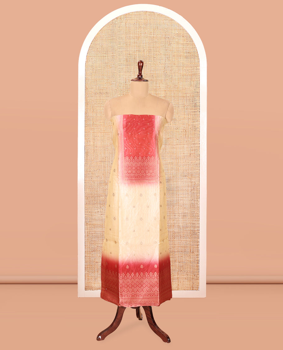 Chikku-Pink Semi-Tussar Material Chudiddar, Buttas and Neck Work Top, Contrast Bottom, Buttas Dupatta