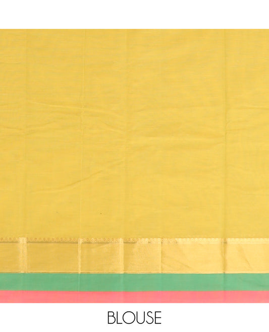 Yellow floral motifs kanchi cotton saree with contrast floral design border & floral design pallu