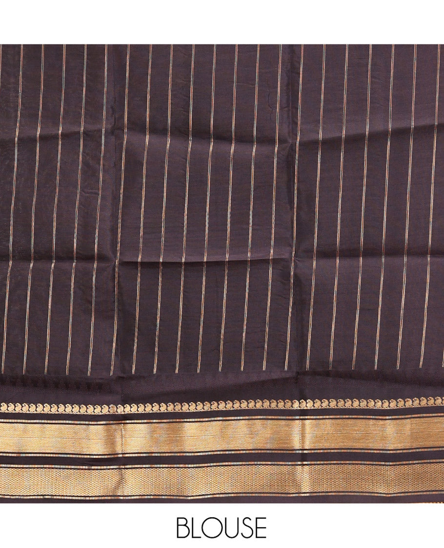 Rust Maroon and Dark Purple Vasundhara Lite Silk Mix Saree, Accentuated with Checked Design All Over Its Body, Complemented by a Contrast Thazampoo Rekku Border of Manga Mokku, Muthu, and Mayil Kann Designs, Grand Pallu, and Paired with a Contrast Blouse
