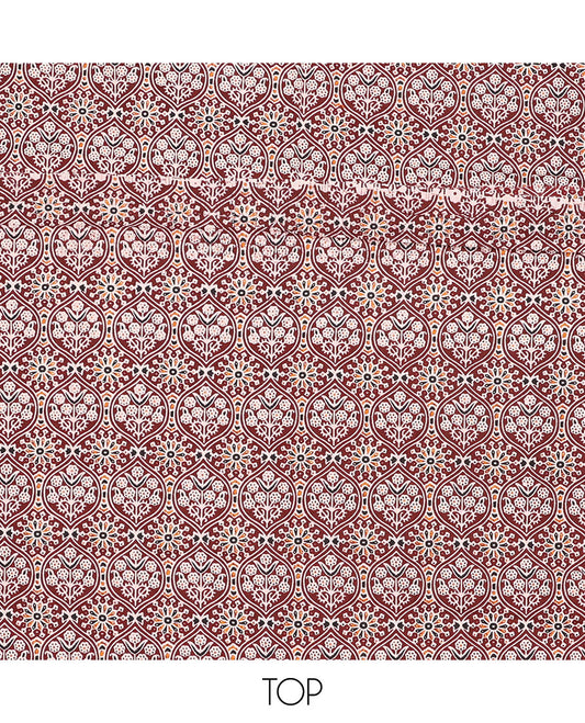 Brown chudidhar material set ogee pattern top with striped floral bottom & floral design dupatta