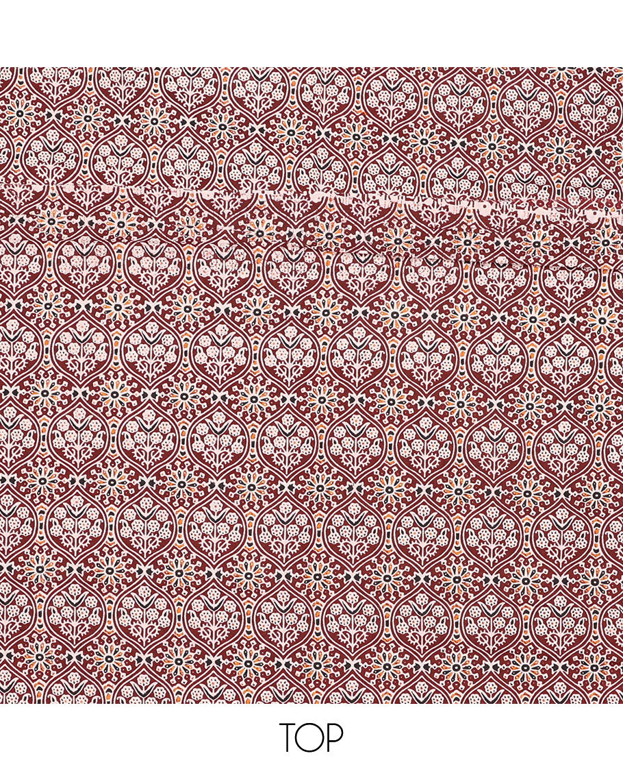 Brown chudidhar material set ogee pattern top with striped floral bottom & floral design dupatta