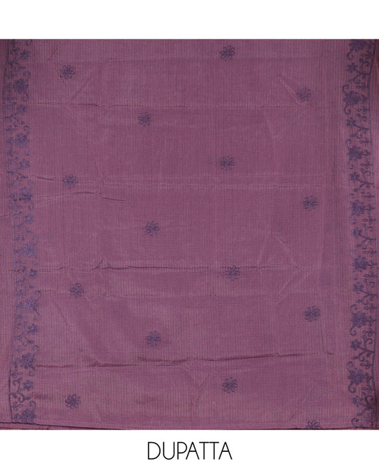 Dark Purple Kota Chex Material Chudiddar, Floral Vine Embroidered Top, Santoon Bottom, Embroidered Dupatta