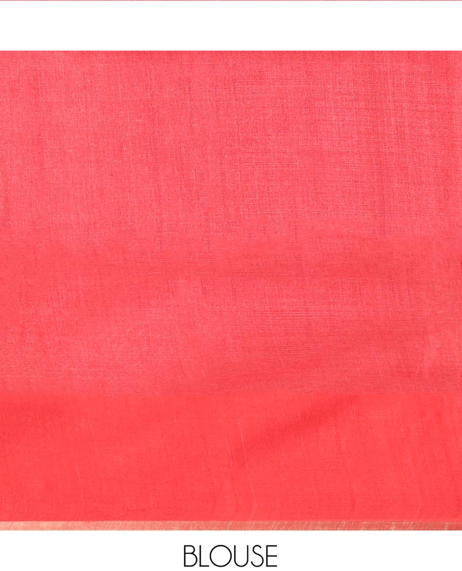 Borderless Red Tussar Silk Saree, Mesmerized with Zari Buttas on Its Body, Pallu Subtly Highlighted by Zari Buttas, and Paired with a Matching Blouse