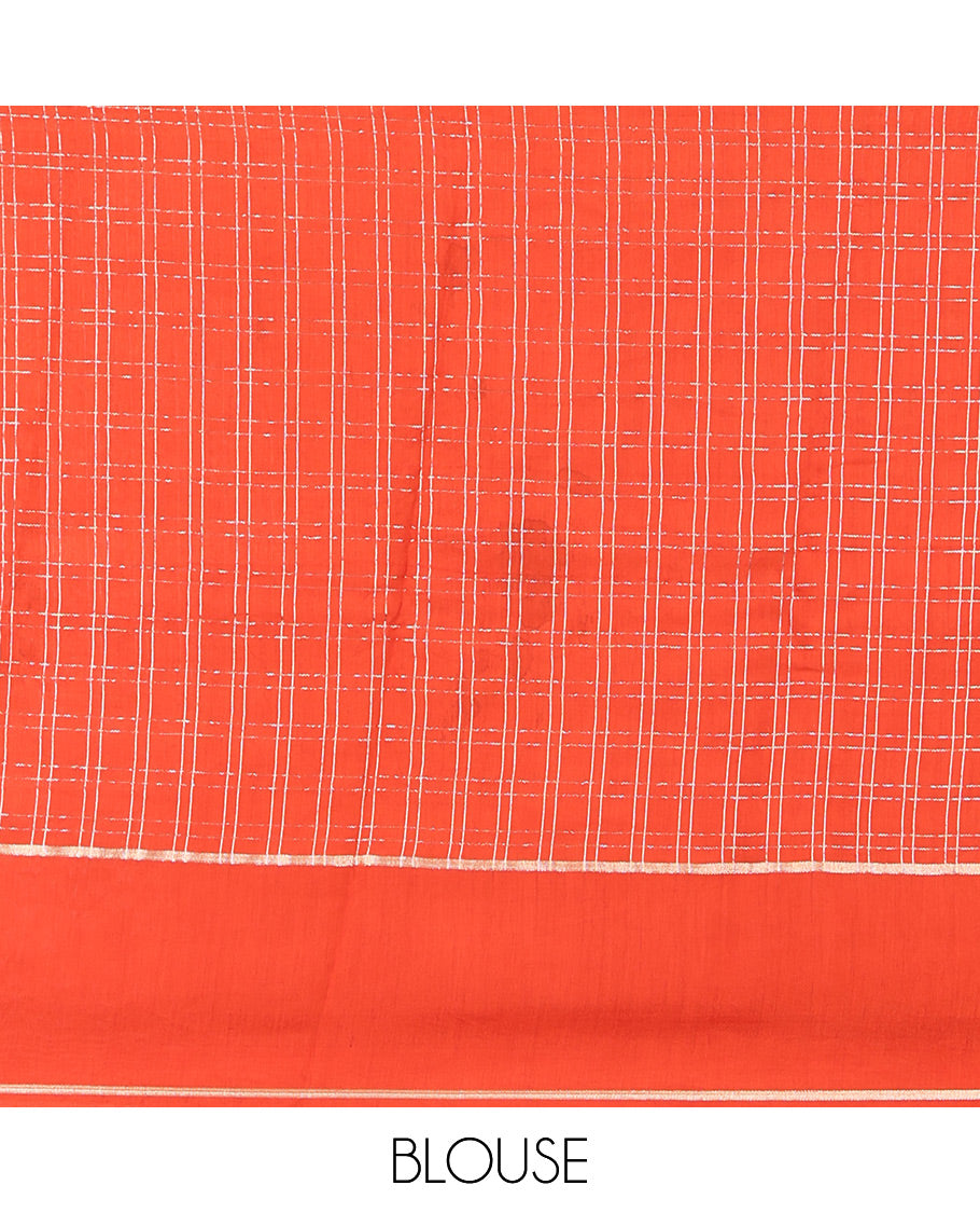 Brown Assam Silk Saree, Accentuated with Zari Checks, Complemented by Contrast Zari Border,  Zari Woven Pallu, and Contrast Blouse