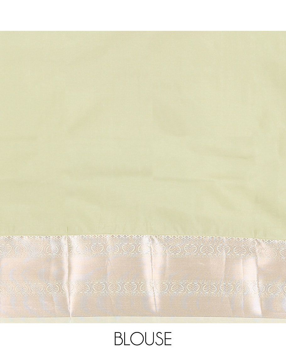 Rust Orange Budget Silk Saree, Ornamented with Zari Buttas All Over Its Body, Complemented by a Contrast Border of Traditional Zari Designs, Intricately Designed Pallu, and Paired with a Contrast Blouse