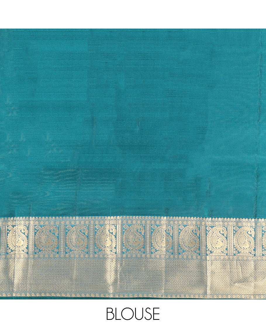 Magenta Vasundhara Lite Silk Mix Saree, Gleamed Up with Zari Buttas, a Contrast Border of Thilakam Mokku, Poun, Arumbu Manga, and Kuyil Kann, Grand Pallu, and a Contrast Blouse