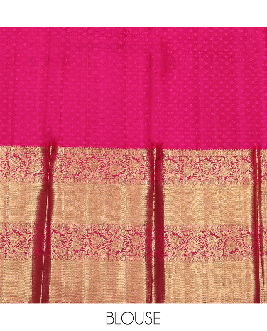 Blue Pure Silk Half-Saree, Richly Detailed with Jacquard Design on Its Skirt, Complemented by a Contrast Border of Kodi Visiry and Laddu Kamalam Designs, Comes with a Contrast Blouse and a Dhavani of Intricate Designs