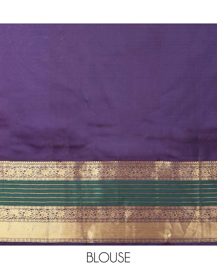 Pink striped silk saree with contrast floral zari design border & argyle design pallu