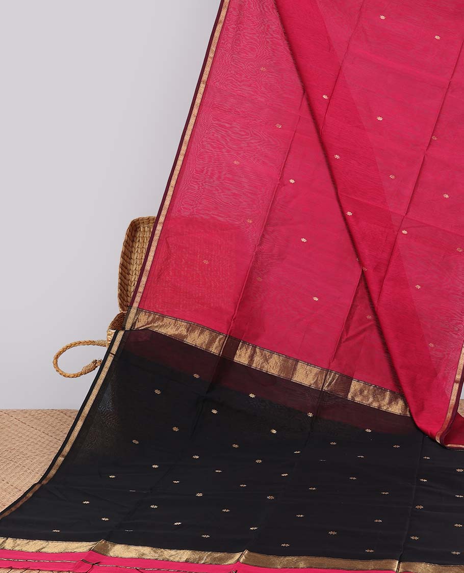 Pink floral motifs maheswari cotton saree with contrast zari border & floral motifs pallu