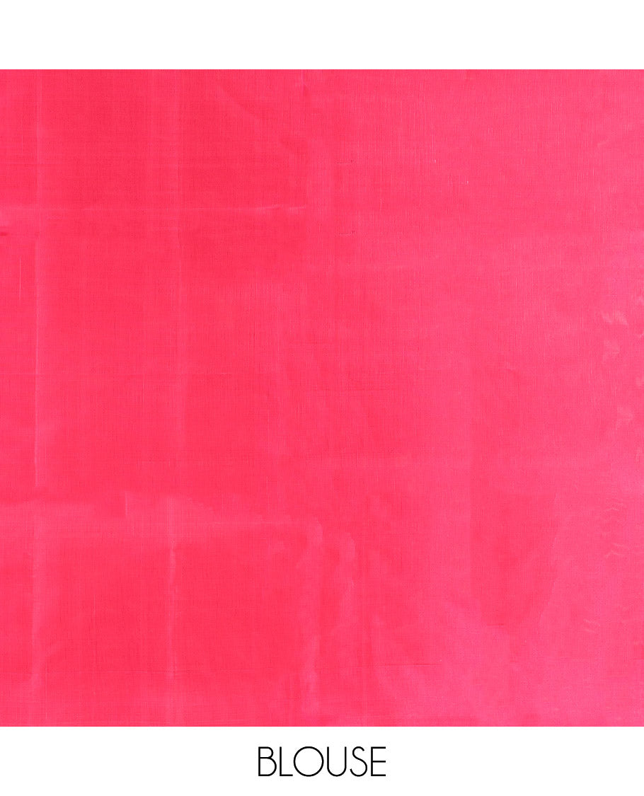 Peach Mayuri Lite Silk Mix Saree, Detailed with Zari Buttas, Complemented by Contrast Zari Buttas Border, Intricate Pallu, and a Contrast Blouse