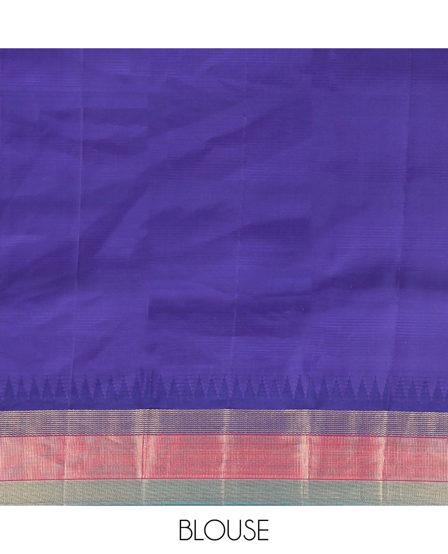 Pink Plain Bangalore Silk Saree, Complemented by a Contrast Temple Border, Pallu  of Geometric Designs, and a Contrast Blouse