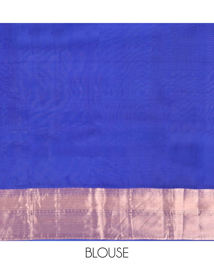 Blue Kanchipuram Wedding Silk Saree, Meticulously Crafted with Jacquard Designs on Its Body, Highlighted by a Zari Border of Muthu, Neli, Rudraksham, and Vanki Designs, Opulently Embellished Pallu, and Paired with a Matching Blouse