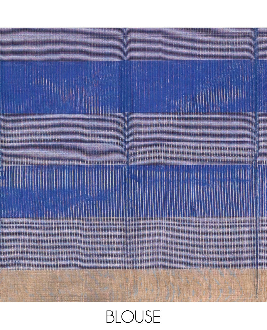 Blue Silk Cotton Saree, Elevated with Zari Checks, a Zari Border, Grand Pallu, and a Matching Blouse