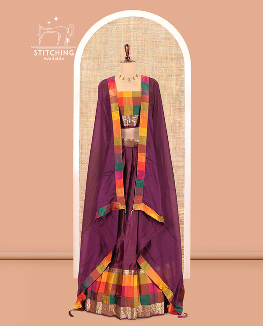 Wine Semi-Silk Half-Saree