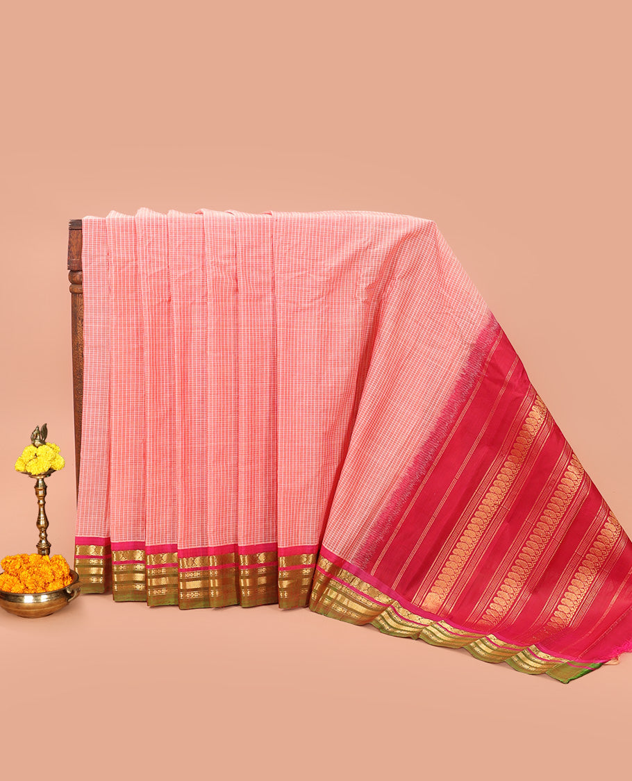 Peach Gadwal Cotton Saree