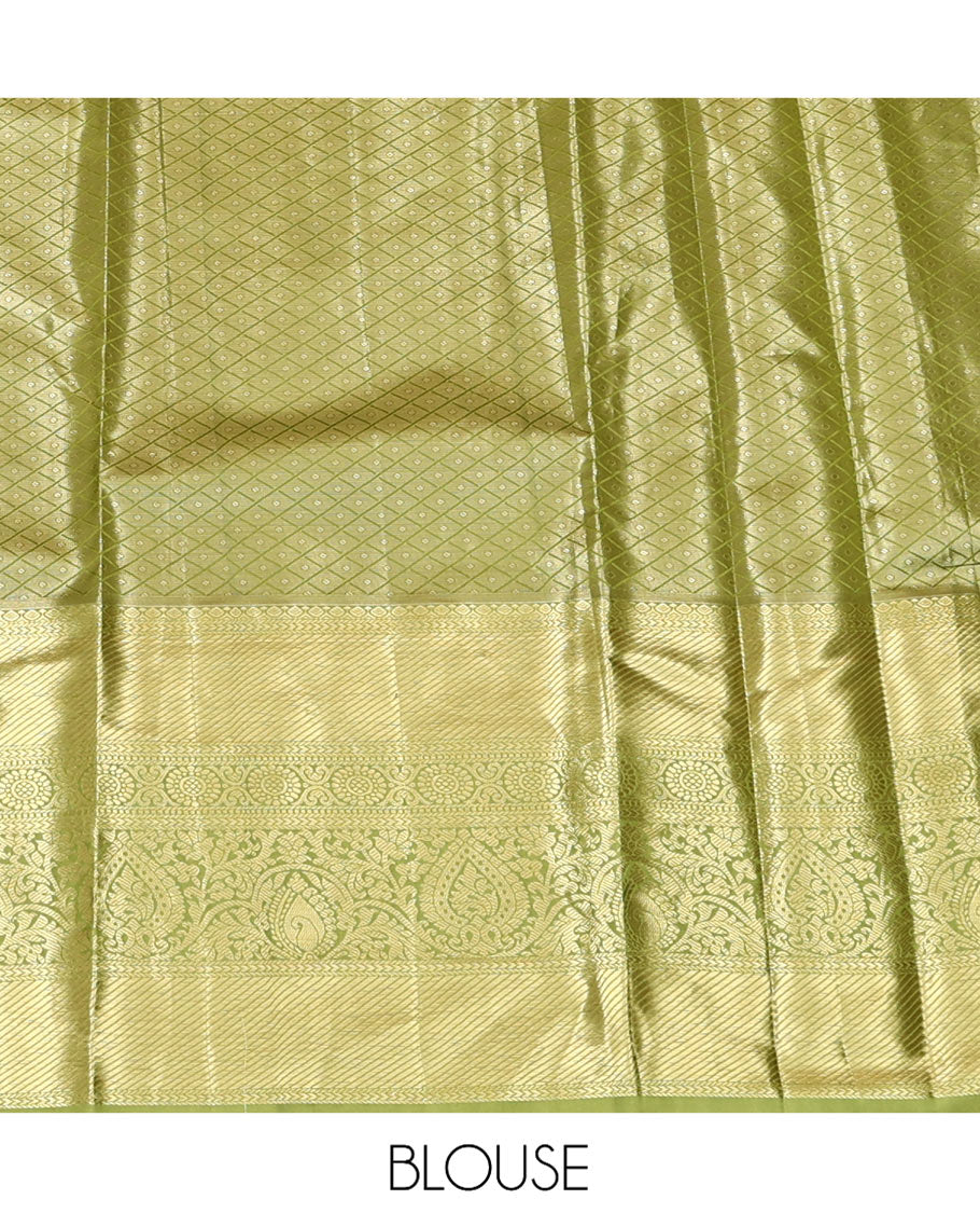 Rosewood Pink Art Silk Material Half Saree Set, Decked Up with Jacquard Design Skirt, a Contrast Traditional Design Border, Contrast Blouse, and an Intricate Dhavani