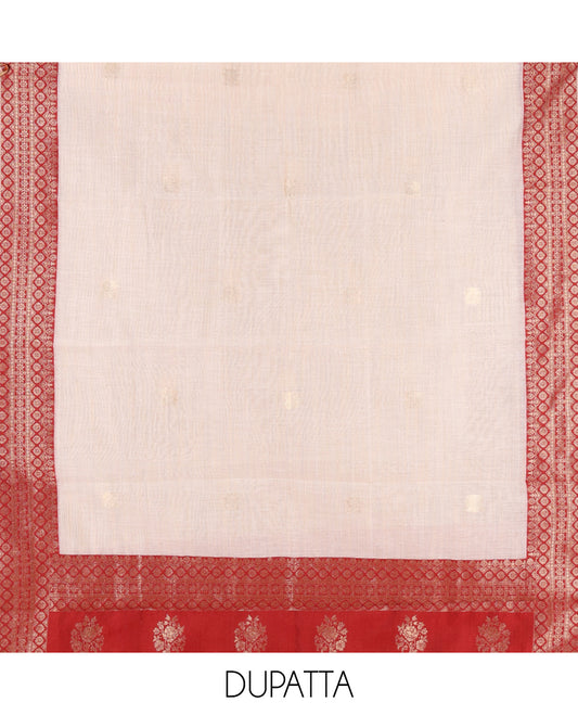 Chikku-Maroon Semi-Khadi Silk Material Chudidar, Zari Neckwork Top, Matching Bottom, Matching Dupatta