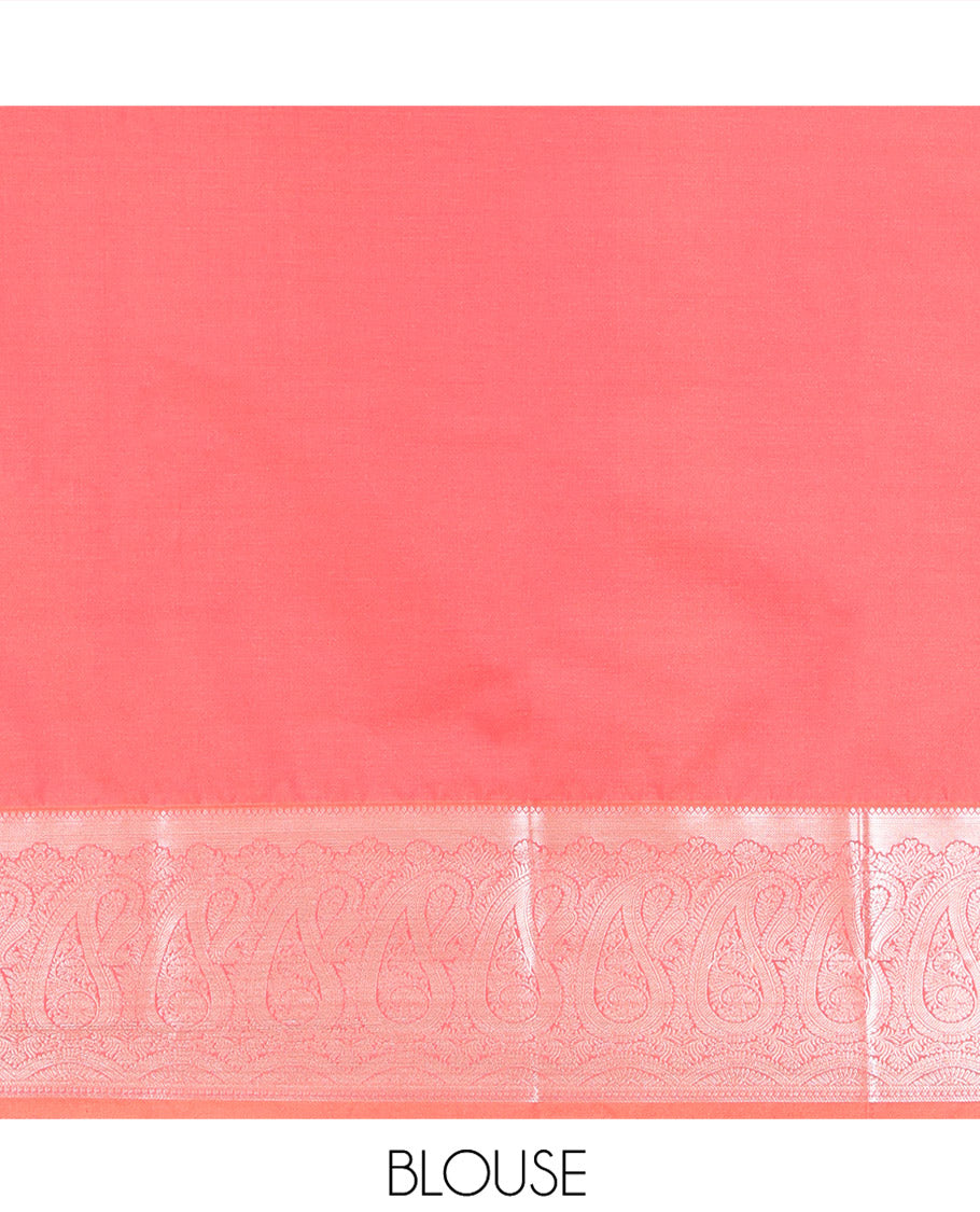 Green Budget Silk Saree, Beautified with Paisley Zari Buttas All Over Its Body, Complemented by Contrast Border Steeped with Paisley Designs, Meticulously Woven Pallu of Jaal Designs, and Paired with a Contrast Blouse