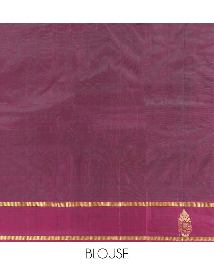 Blue Kanchipuram Silk Saree, Woven with Zari Buttas, a Contrast Traditional Zari Border, Zari Design Pallu, and a Contrast Blouse