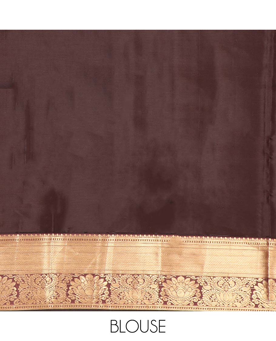 Orange geometric design vasundhara silk mix saree with contrast intricate zari design border & floral zari design pallu