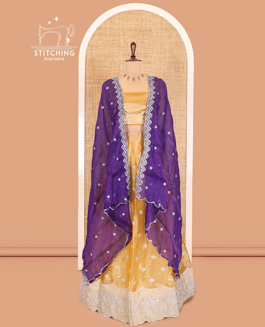 Yellow Velvet Organza Half-Saree