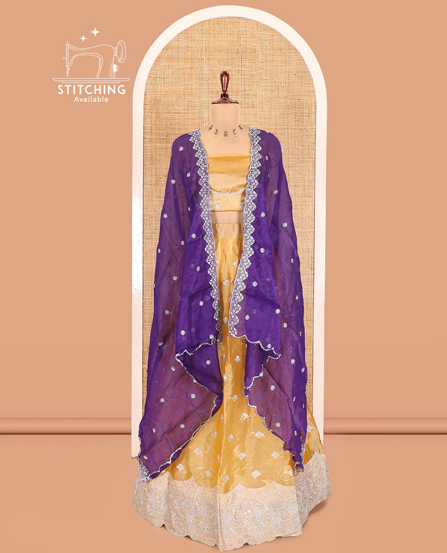 Yellow Velvet Organza Half-Saree