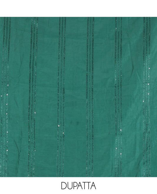 Multi-Color Shimmer Tissue Material Churidar, Accentuated with Madras Checked Neckwork Top, a Contrast Bottom, and a Sequins Striped Dupatta