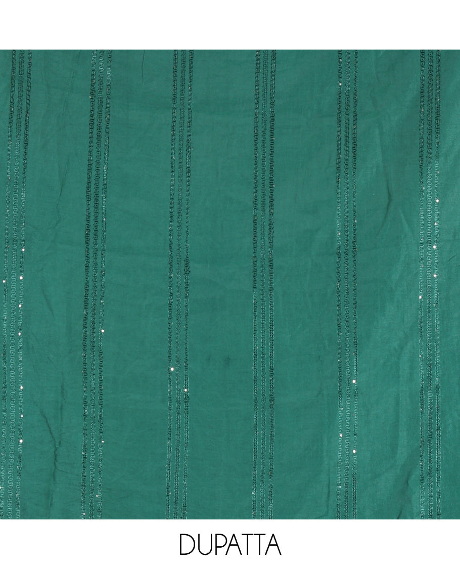 Multi-Color Shimmer Tissue Material Churidar, Accentuated with Madras Checked Neckwork Top, a Contrast Bottom, and a Sequins Striped Dupatta