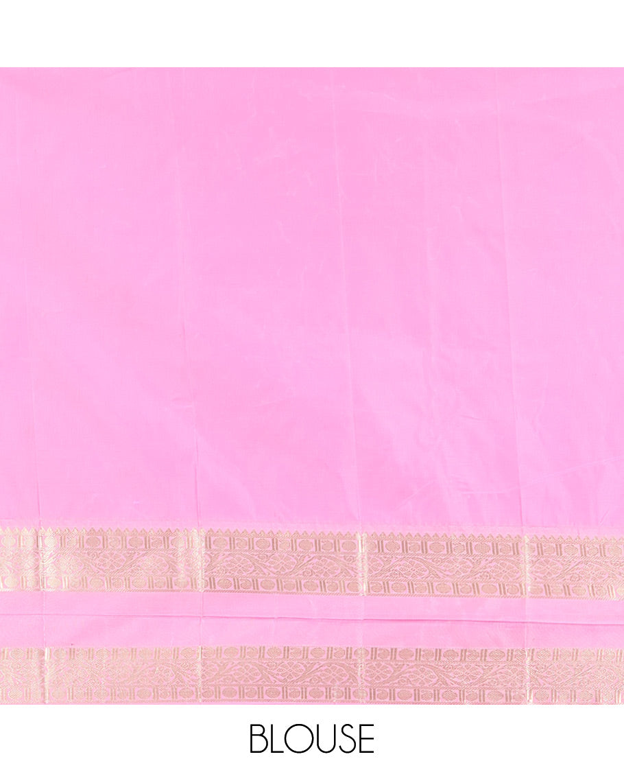 Bottle Green-Light Pink Zari Buttas Budget Silk Saree, Contrast Rettai Pettu Border, Grand Pallu, a Contrast Blouse
