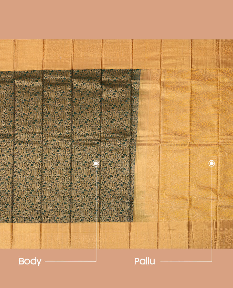 Green Budget Silk Saree, Embellished with Jacquard Design, Complemented by Contrast Traditional Zari Border, a Grand Pallu and a Contrast Blouse