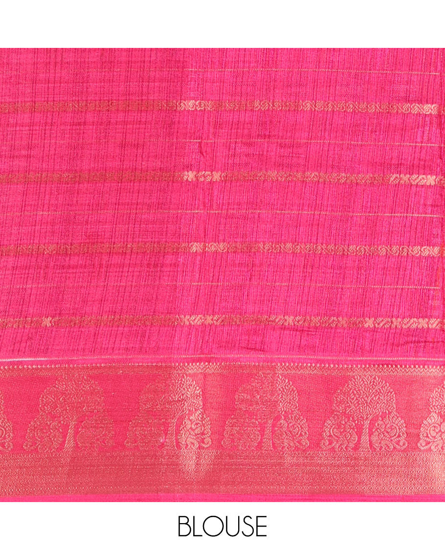 Orange traditional zari design dola silk saree, contrast tree of life and peacock design border, zari design pallu, and contrast zari woven blouse