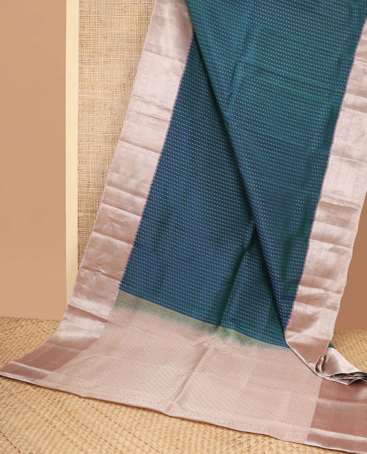 Blue floral buttas vasundhara elite silk saree with contrast traditional zari design border & floral zari design pallu