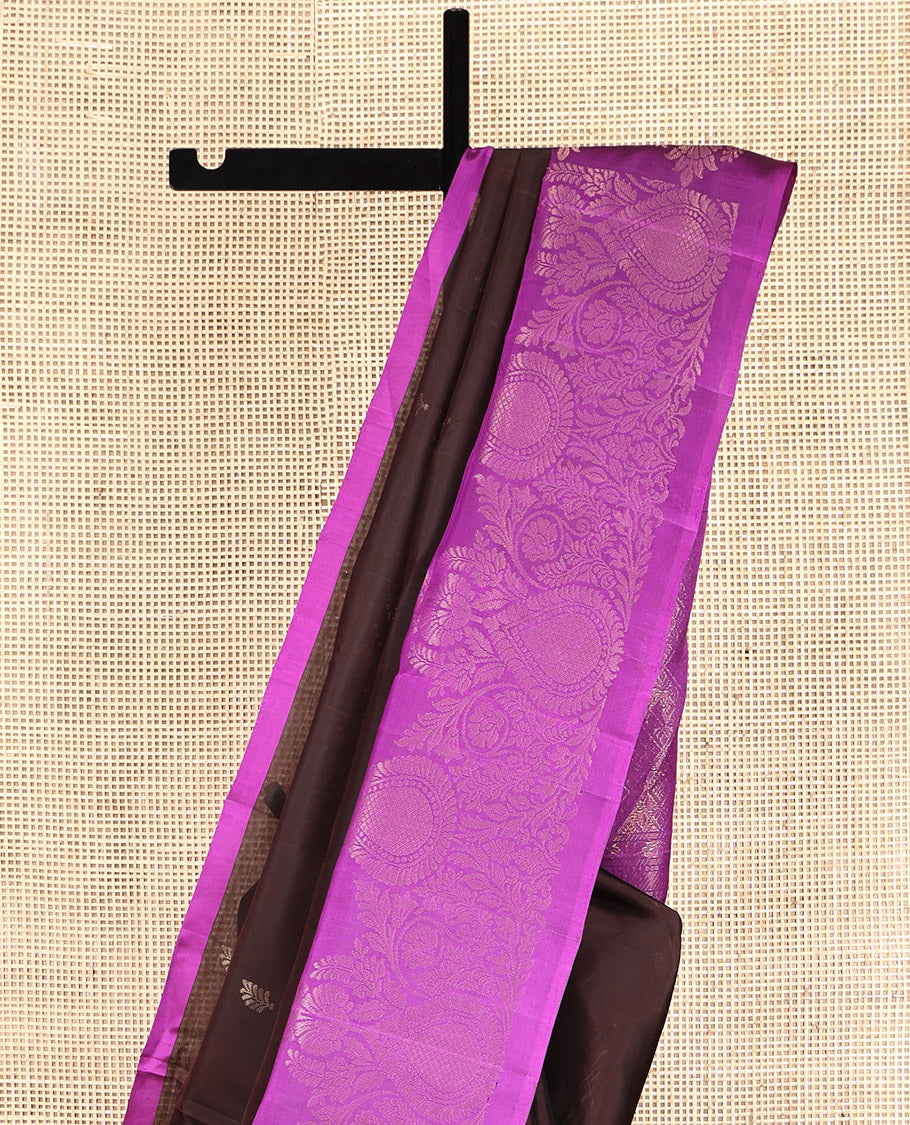 Brown Mayuri Lite Silk Mix Saree, Woven with Buttas, Complemented by a Contrast Intricately Designed Border, Pallu of Jaal Designs, and a Contrast Blouse
