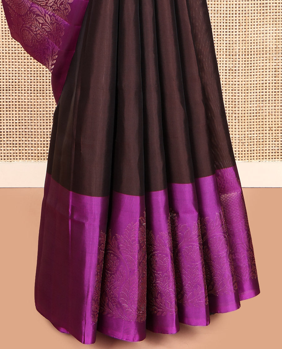 Brown Mayuri Lite Silk Mix Saree, Woven with Buttas, Complemented by a Contrast Intricately Designed Border, Pallu of Jaal Designs, and a Contrast Blouse