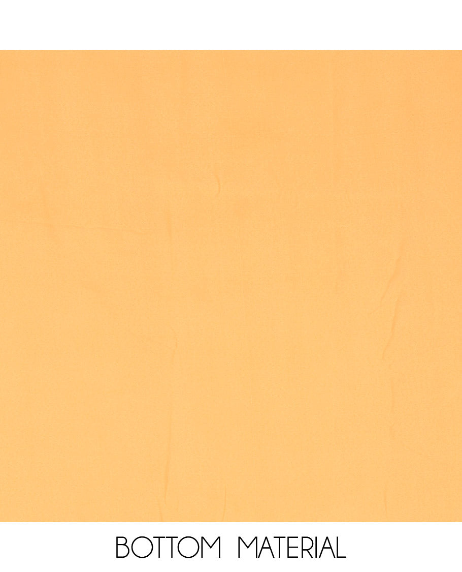 Golden Material Chudidar Set Features Sequin Embroidered Georgette Top, a Plain American Crepe Bottom, and a Scallop Dupatta Embellished with Floral Vine Embroidery