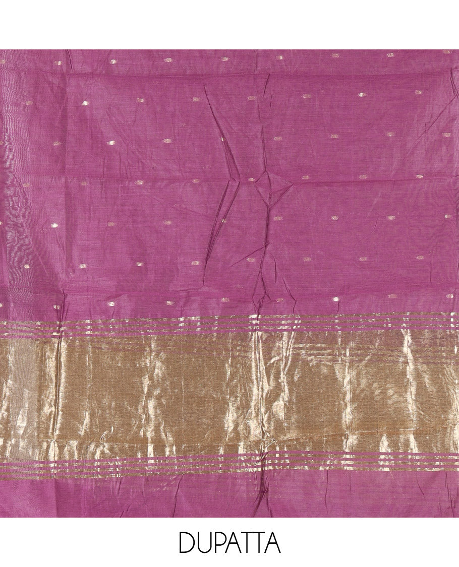 Dark Purple Banarasi Chanderi Material Churidar Features Zari Buttas Top, a Plain Bottom, and a Matching Dupatta
