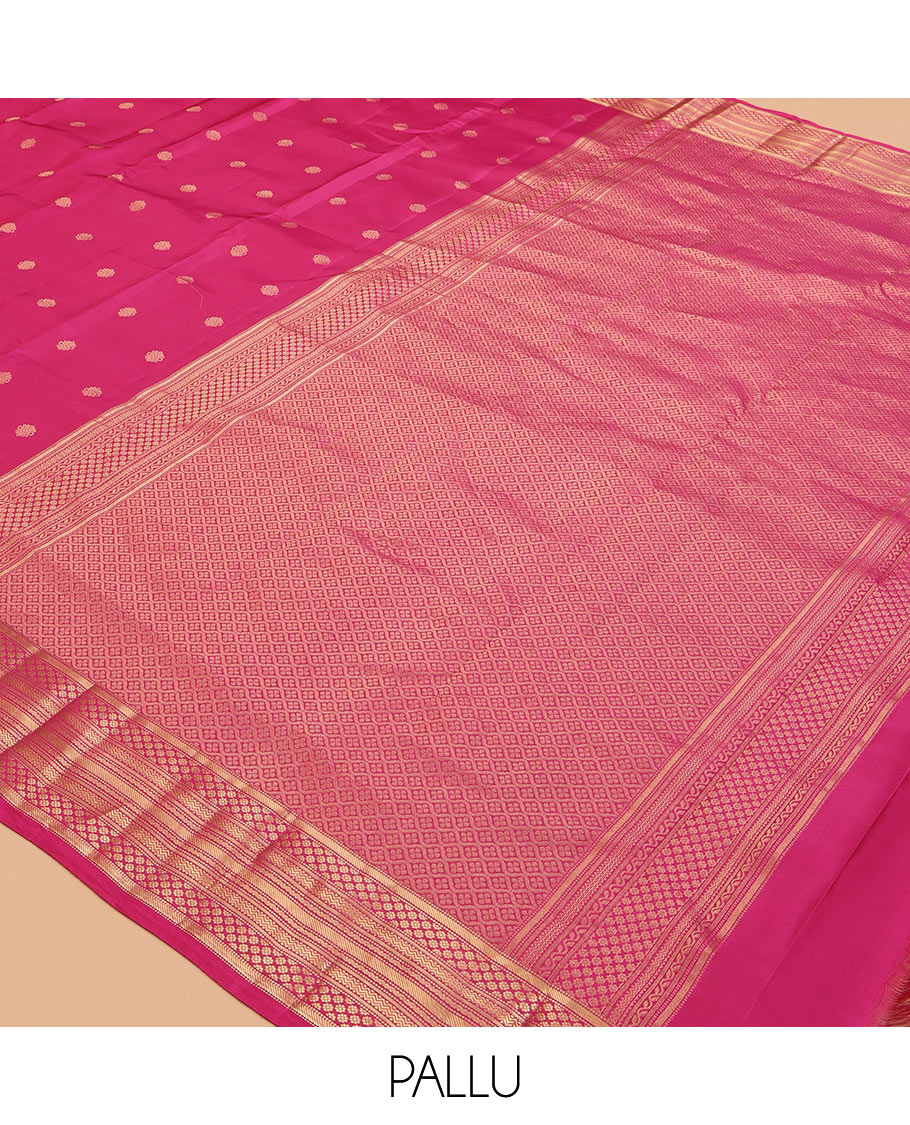 Pink Vasundhara Lite Silk Mix Saree, Decked Up with Zari Buttas, a Traditional Zari Border, Grand Pallu, and a Matching Blouse
