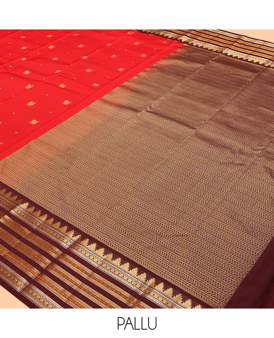 Red Vasundhara Lite Silk Mix Saree, Woven with Peacock Buttas, Contrast Border of Rekku, Kathir, Laddu Kamalam, Neli, and Poun Designs, Grand Pallu, and a Contrast Blouse