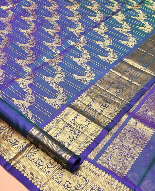 Blue Jacquard Venkatagiri Silk Saree, a Traditional Zari Border, Jaal Pallu, and a Matching Blouse
