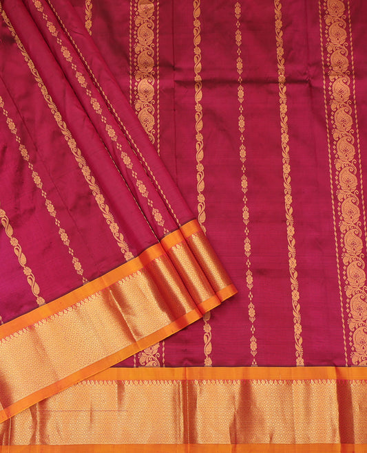 Maroon Pure Silk Navarathna Pavadai Material Set