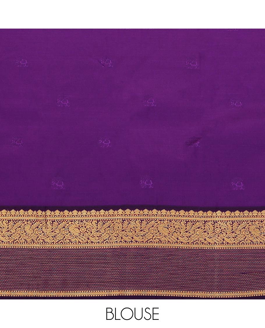 Red Budget Silk Saree, Adorned with Elephant Zari Buttas All Over Its Body, Complemented by a Contrast Traditional Zari Design Border, Grand Pallu of Jaal Designs, and Paired with a Contrast Blouse