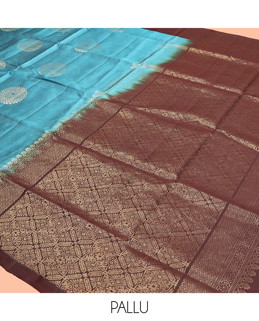 Blue Mayuri Lite Silk Mix Saree, Gleamed up with Zari Buttas, Complemented by Contrast Zari Buttas Border, Intricate Pallu and a Contrast Blouse