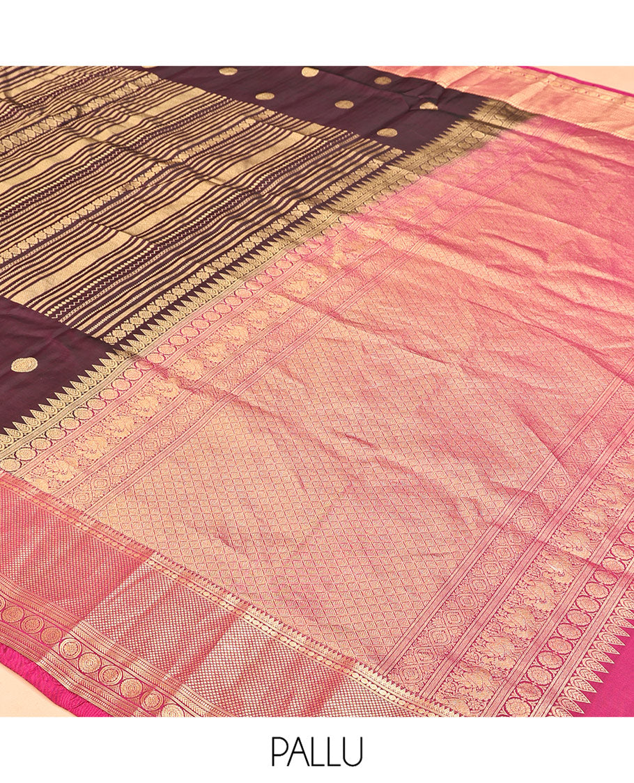 Purple-Magenta Zari Design Vasundhara Lite SilkMix Saree,Contrast Traditional Border,Contrast Blouse