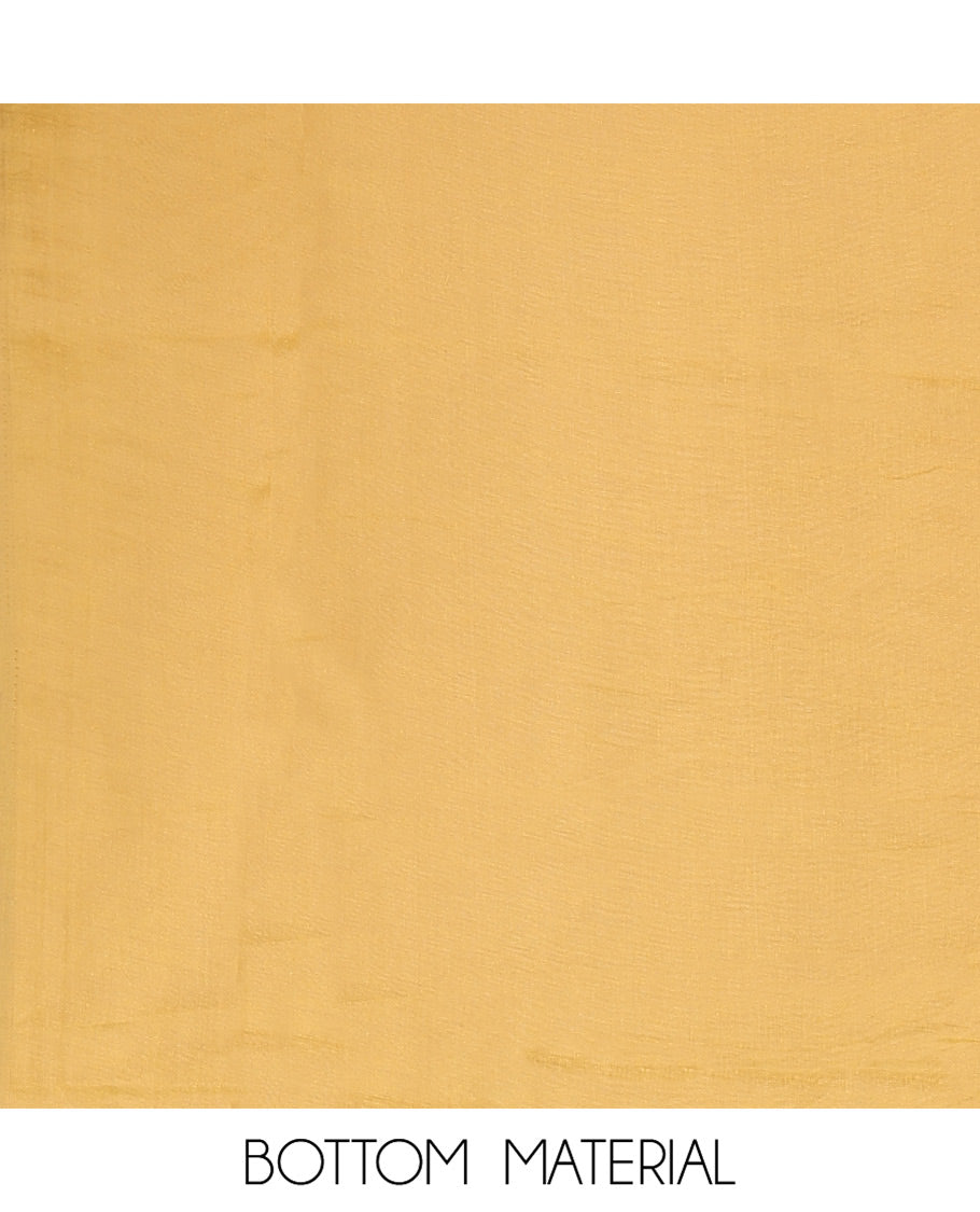 Mustard Banarasi Chanderi Material Churidar, Crafted with Buttas Top, a Plain Bottom, and a Matching Dupatta