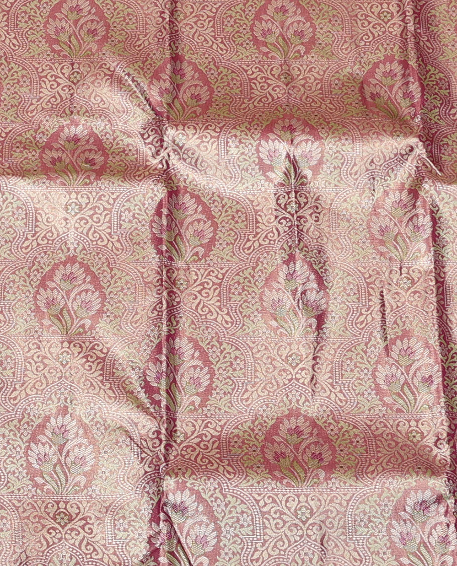 Rosewood Pink Art Silk Material Half Saree Set, Decked Up with Jacquard Design Skirt, a Contrast Traditional Design Border, Contrast Blouse, and an Intricate Dhavani