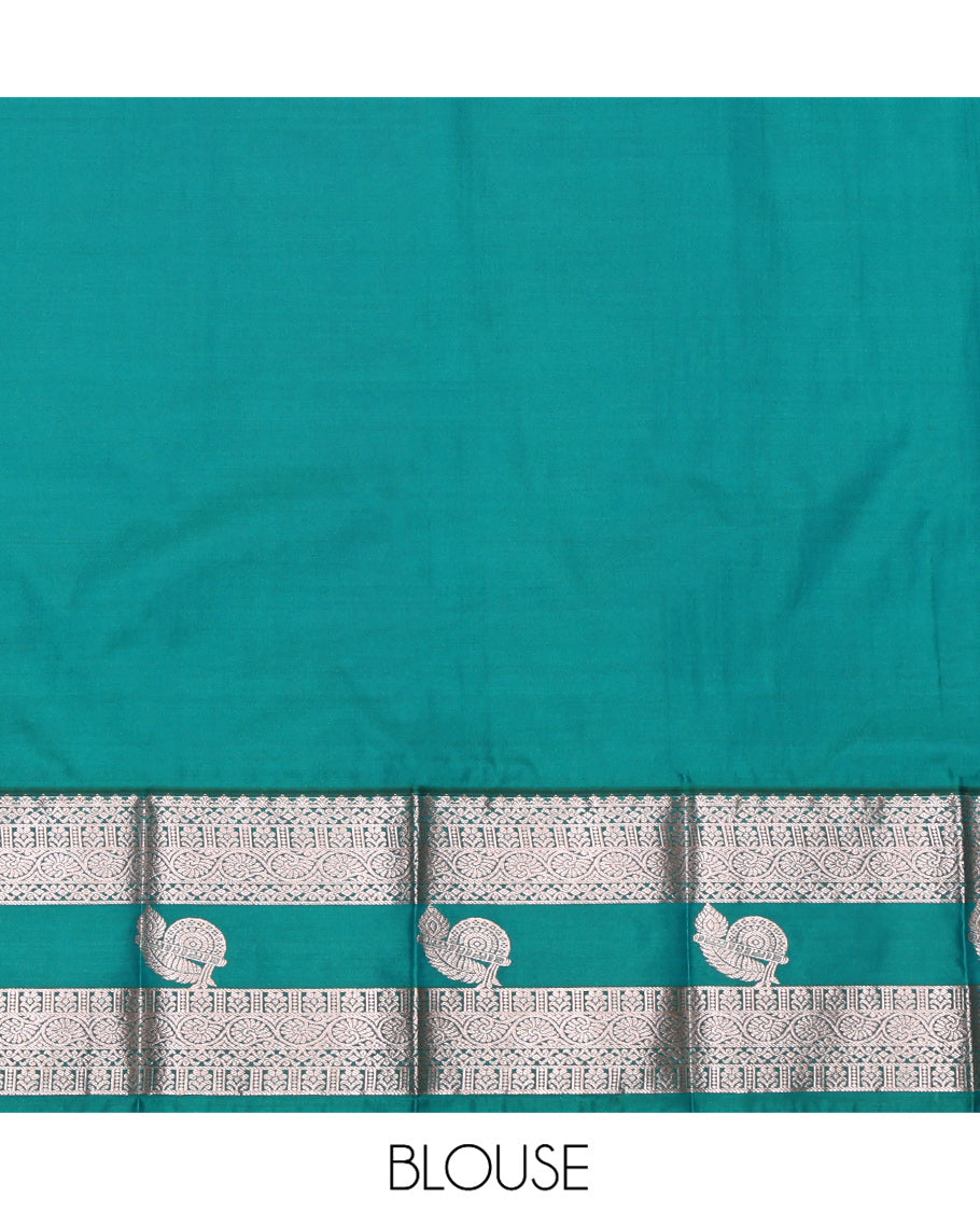 Violet Budget Silk Saree, Enriched with Zari Buttas, Complemented by a Contrast Traditional Zari Border, Grand Pallu, and Contrast Blouse