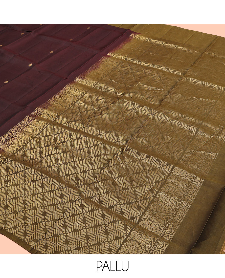 Maroon Mayuri Soft Silk Saree Featuring Zari Buttas, Contrast Floral-Peacock Border, Grand Jaal Pallu, and Contrast Blouse