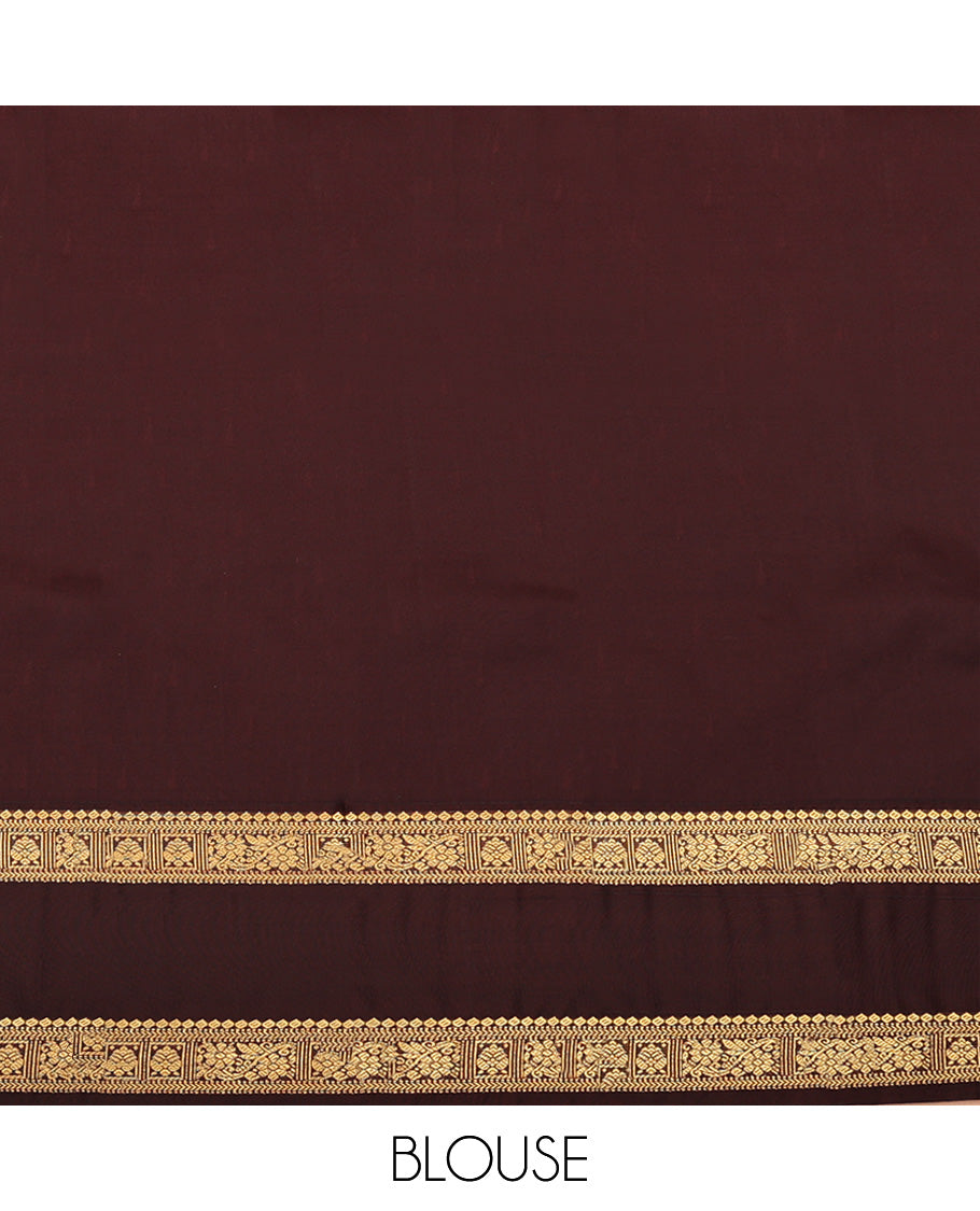 Blue Budget Silk Saree, Embellished with Temple Zari Buttas All Over Its Body, Complemented by a Contrast Traditional Zari Design Border, Pallu of Jaal Design, and Paired with a Contrast Blouse
